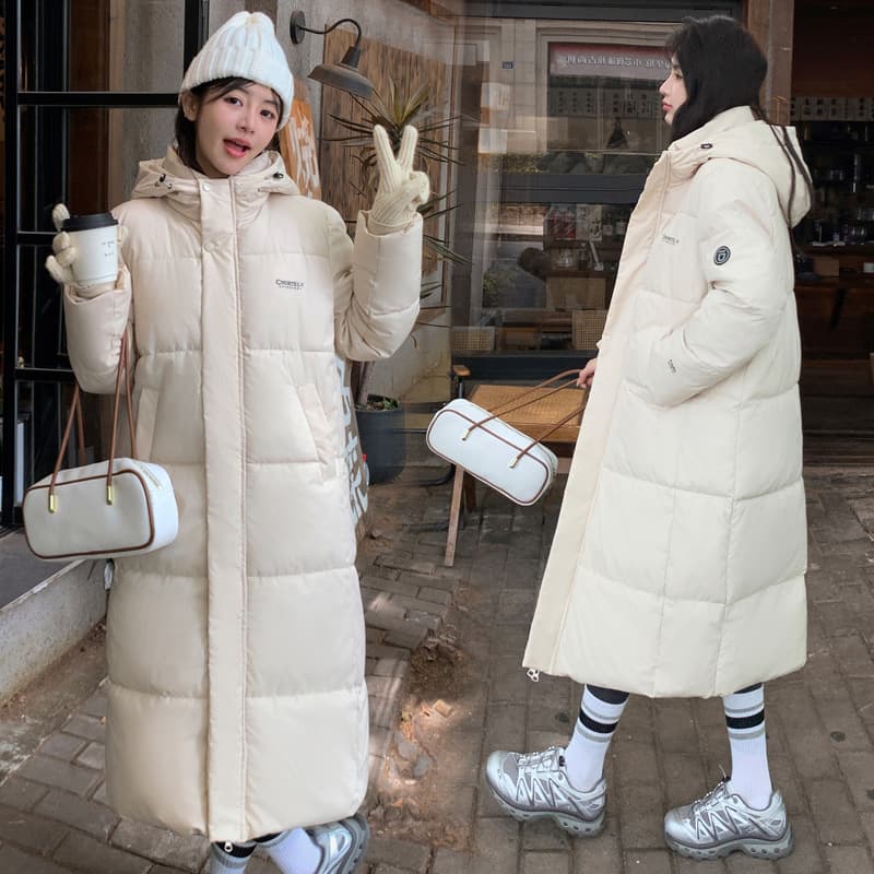 ​​Women's Winter Hooded Cotton Jacket – Korean-Inspired Oversized Long Coat With Polyester Fill – Black/Off-White/Burgundy/Khaki​​