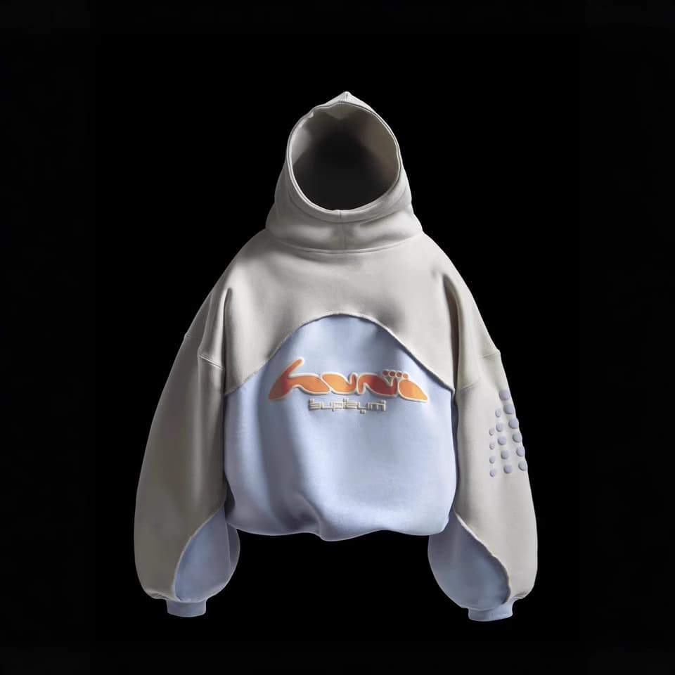 Men's Clothing Fashion Casual Street Color Stitching Letter Foam Printing Hooded Sweatshirt