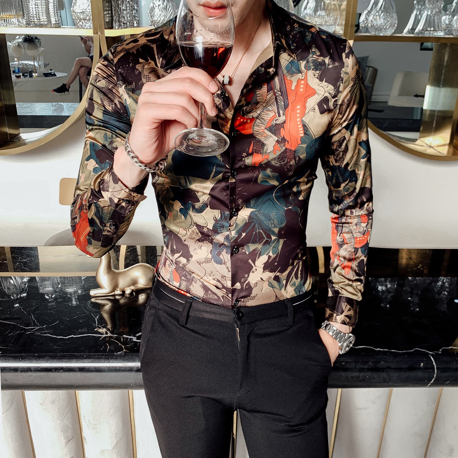 CT Four Seasons Stocking Hot Item Slim Fit Digital Floral Shirt Social Guy Long Sleeve Men's 2307