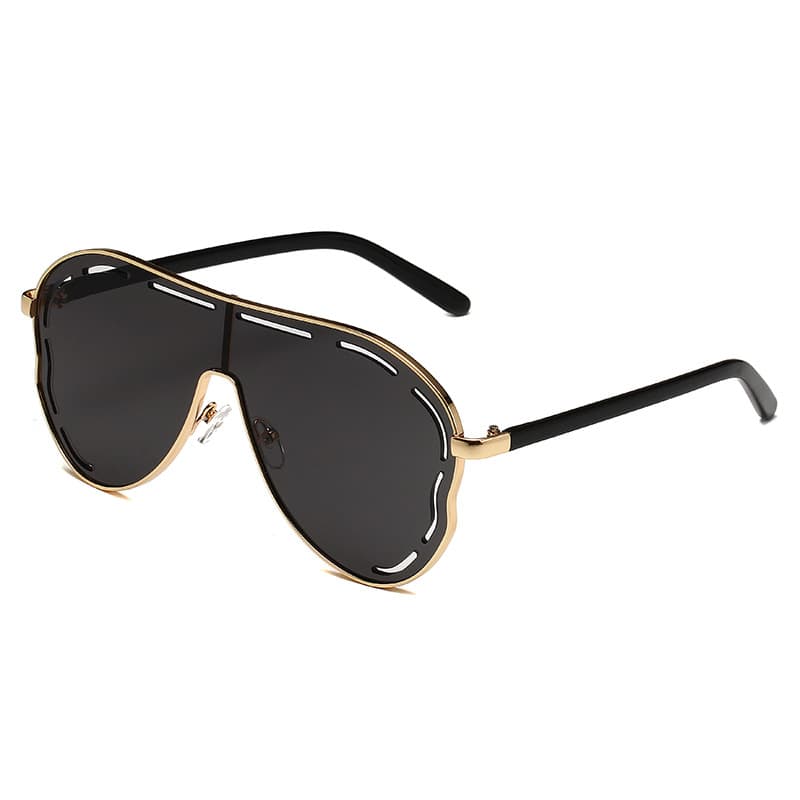 Lunettes de soleil à monture large - Design ajouré effet miroir grenouille (Protection solaire tendance pour femmes)