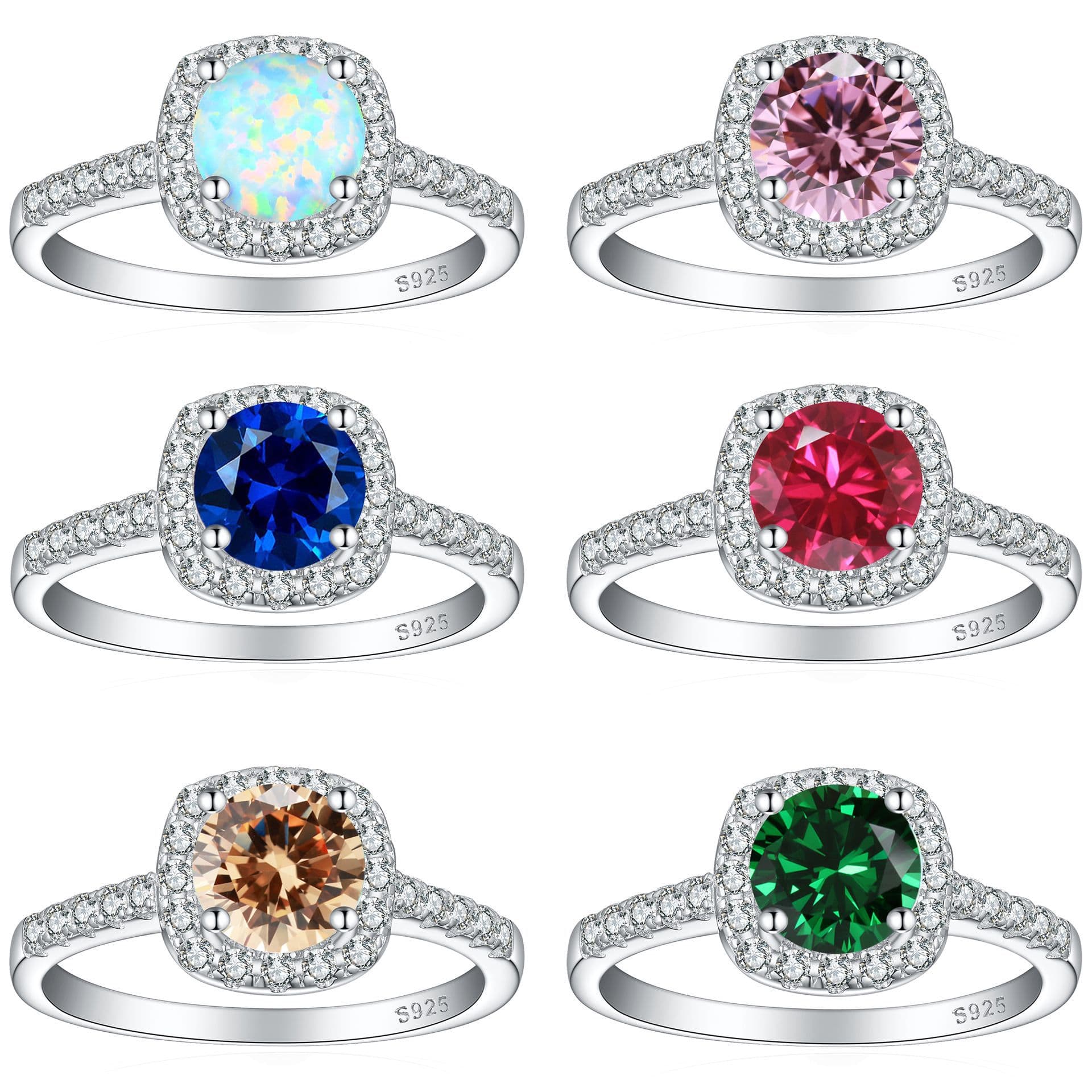 Women's Jewelry Inlaid Opal Emerald Ruby Garnet Sapphire Topaz Crystal Colored Gemstone S925 Sterling Silver Ring