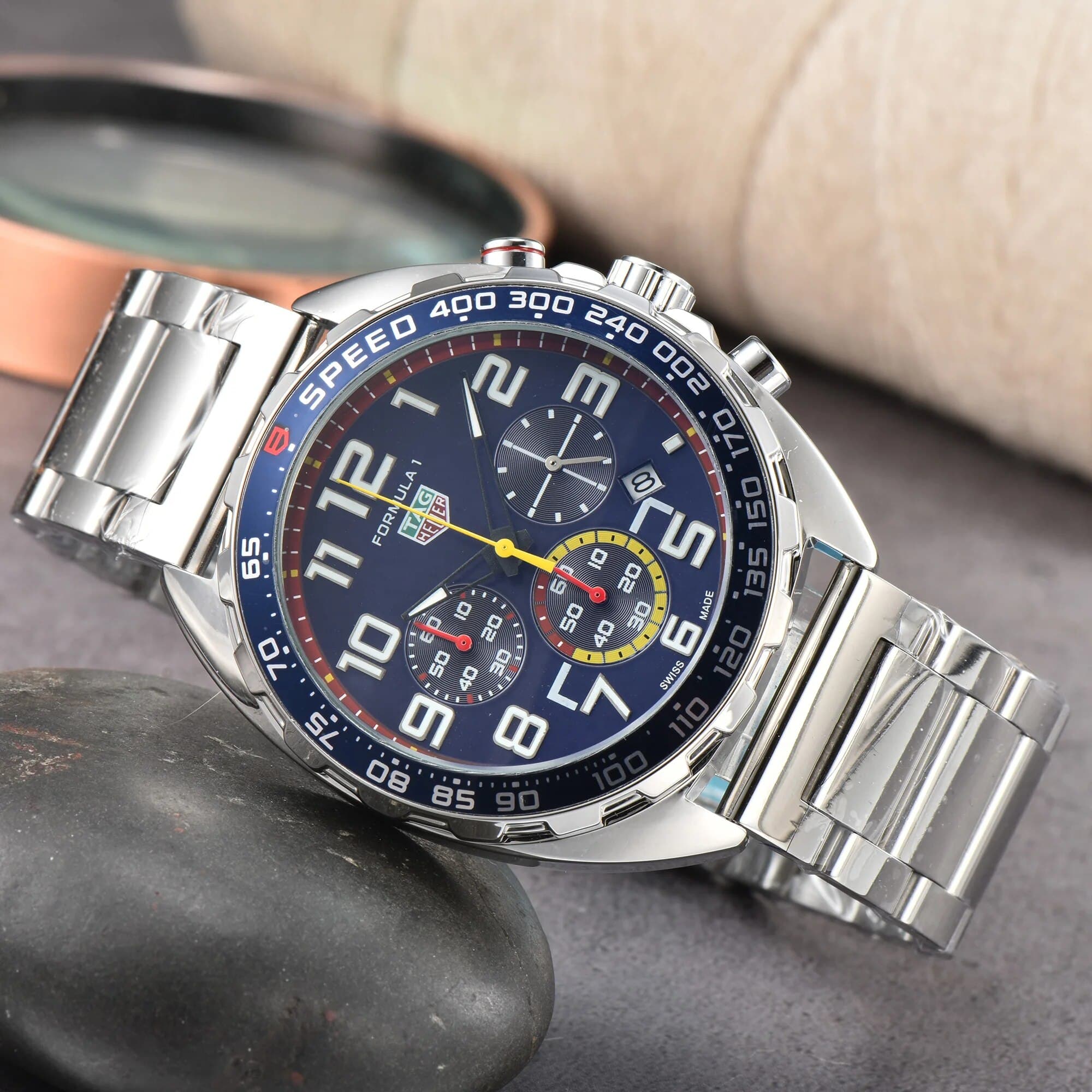 Montre TAG pour homme, multifonctionnelle, à 6 broches, bracelet en acier, à quartz, de haute qualité