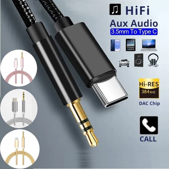 Aux Cable USB Type C To 3.5mm For Samsung IPhone Car Stereo Audio Adapter Jack