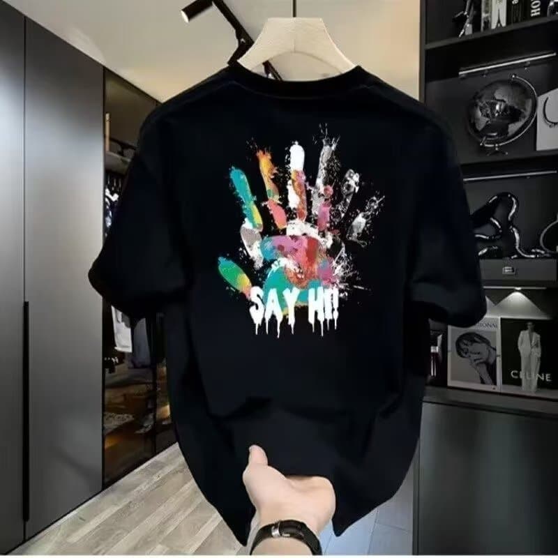 Men's Clothing Heavy Cotton Printed Men's Round Neck Short Sleeved T Shirt Trendy Brand Fashionable Loose Versatile Summer New Style Trendy Top
