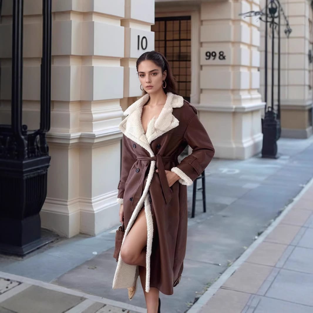 Women's Clothing women's new autumn and winter lapel Maillard style coat composite fur plush women's leather jacket