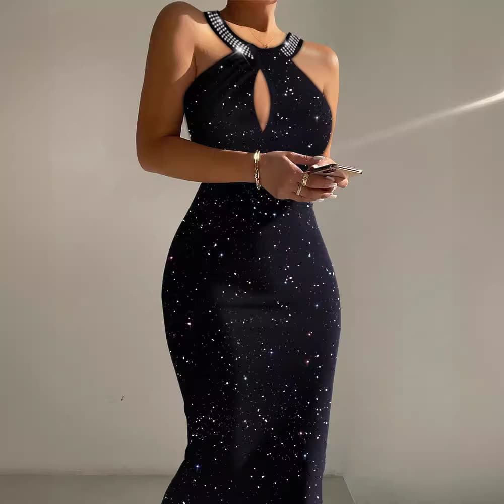 Women's casual black glitter dress