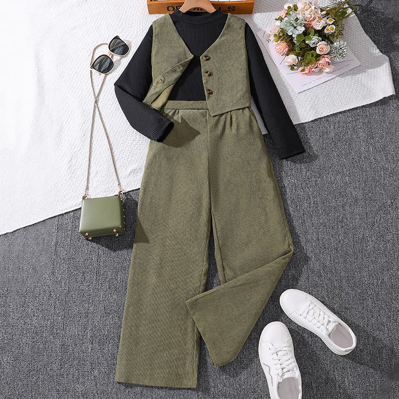 Children's set autumn and winter new item Korean version vest cardigan sleeved knitted sweater long pants girls'