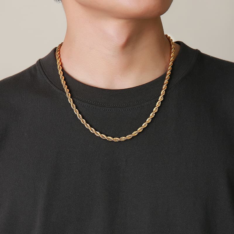 2025 New Arrivals Vnox Dainty Gold Color Rope Chain Necklaces for Women Men,Chic Twisted Collar, Waterproof Stainless Steel Link 2/3/4/5mm