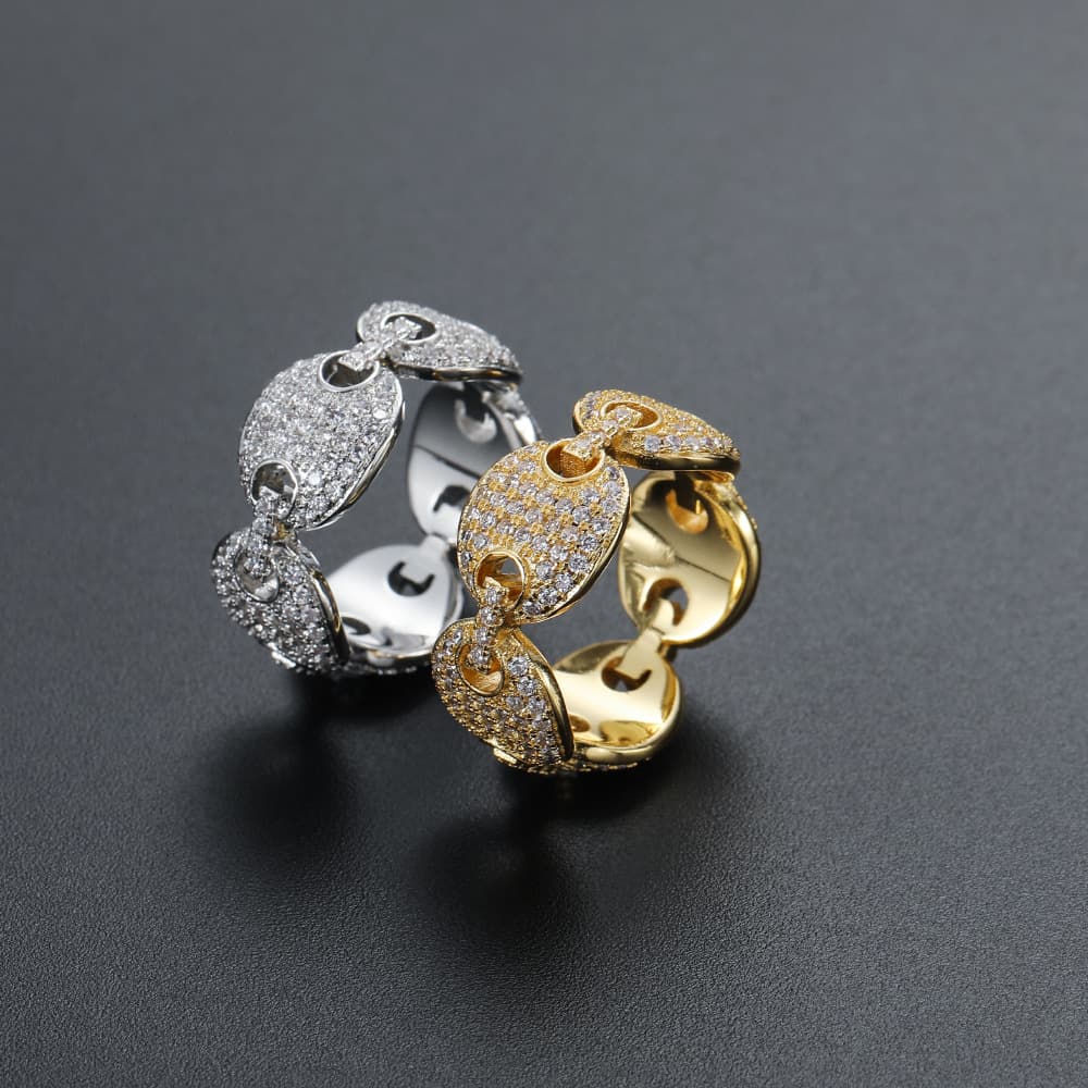 Pig Nose Hip Hop Copper Inlaid Zircon Unisex New Coffee Bean Cuban Ring