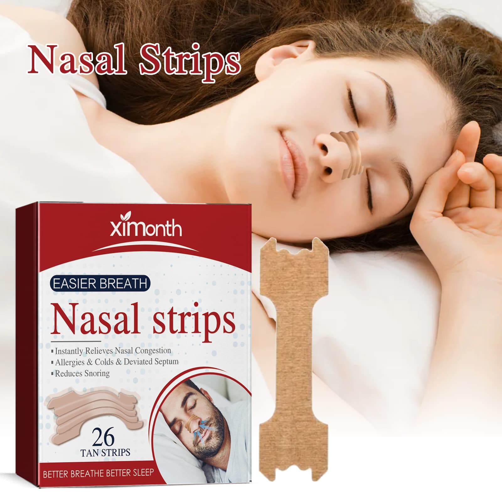 XiMonth Nose Band Relieve Snoring, Alleviate Stuck, Breath Difficulty, Open Mouth Breathing, Snoring Breathing Nasal