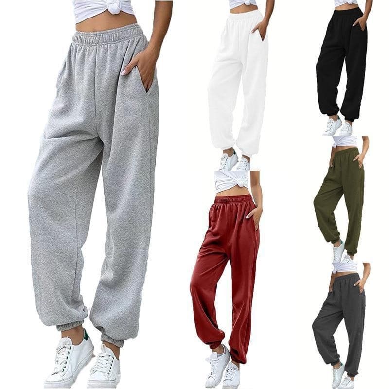 High-Waisted Jogger Pants For Women – Casual Elastic Cuff Sweatpants, Loose Fit Lounge & Streetwear (Black/Grey/10+ Colors)