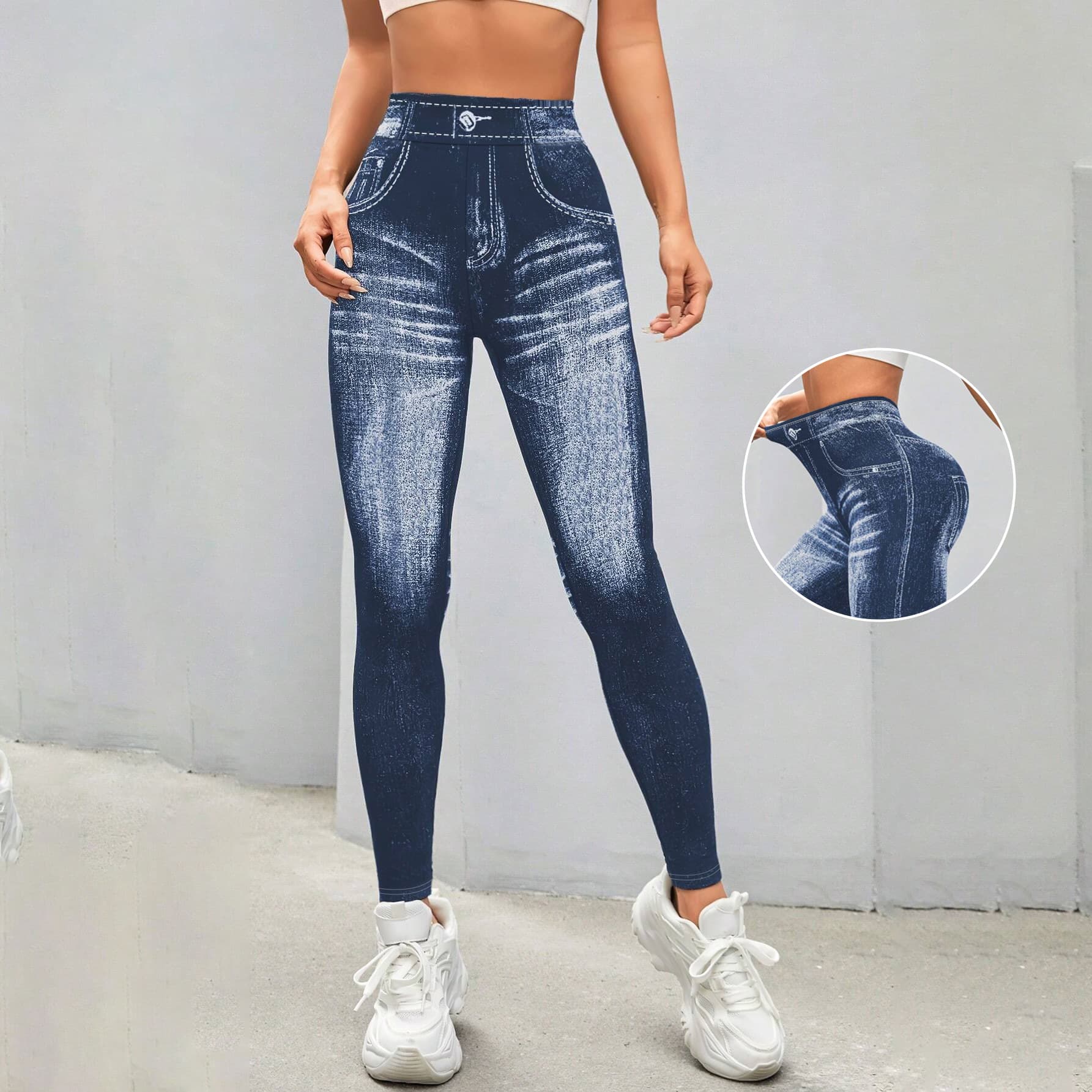 European And American Denim Print Yoga Pants Tight Hip Lifting Slimming Abdomen Casual Elastic Fitness Pants Women's Large Size Body Shaping