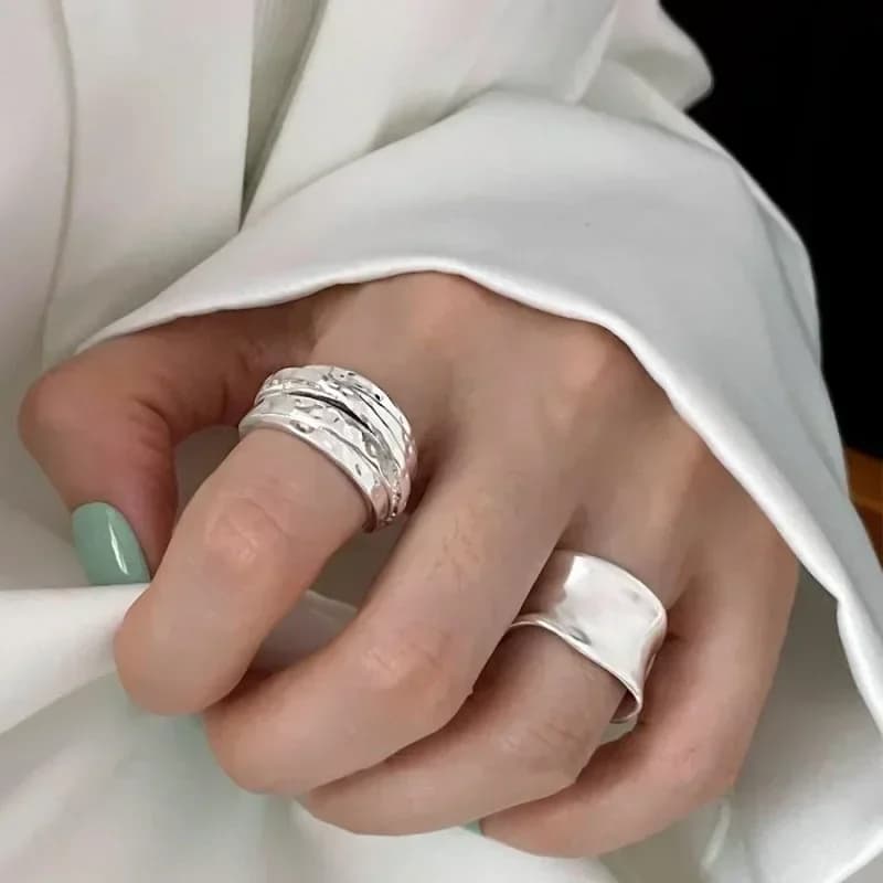 Fashion Sterg Sier Women Jewelry Wide Simple Open Vintage Handmade Ring Allergy For Party Birthday Gift