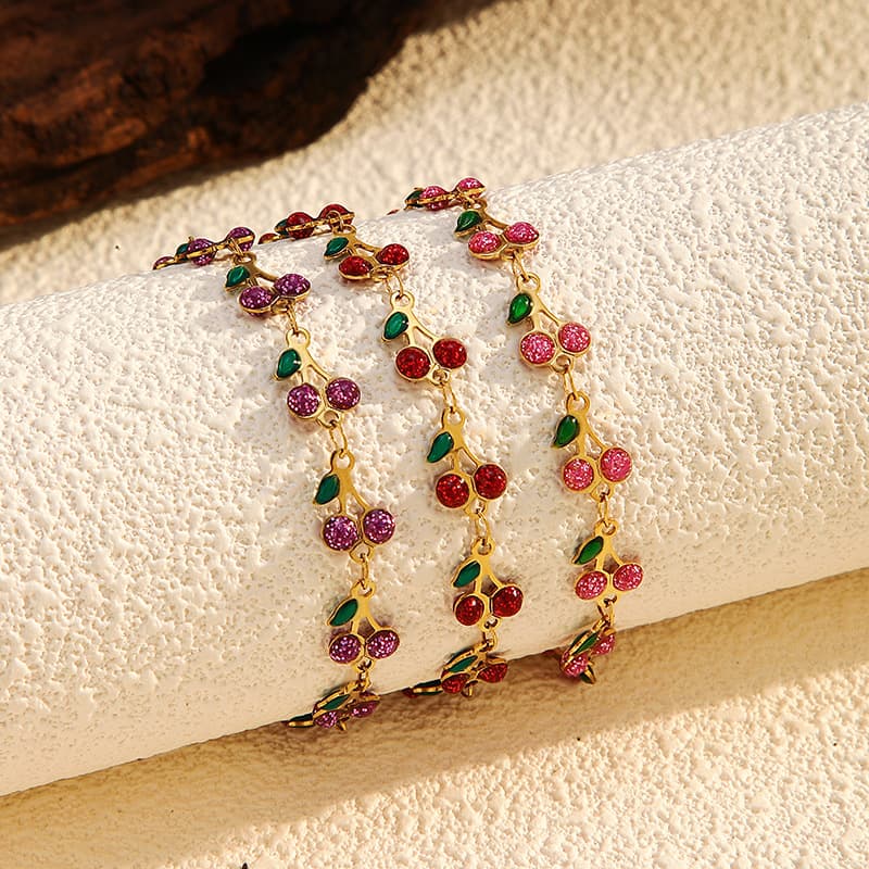 Jewelry & Accessories Casual Elegant Style Fruit Cherry Bracelet Gold Plated Stainless Steel Bracelet
