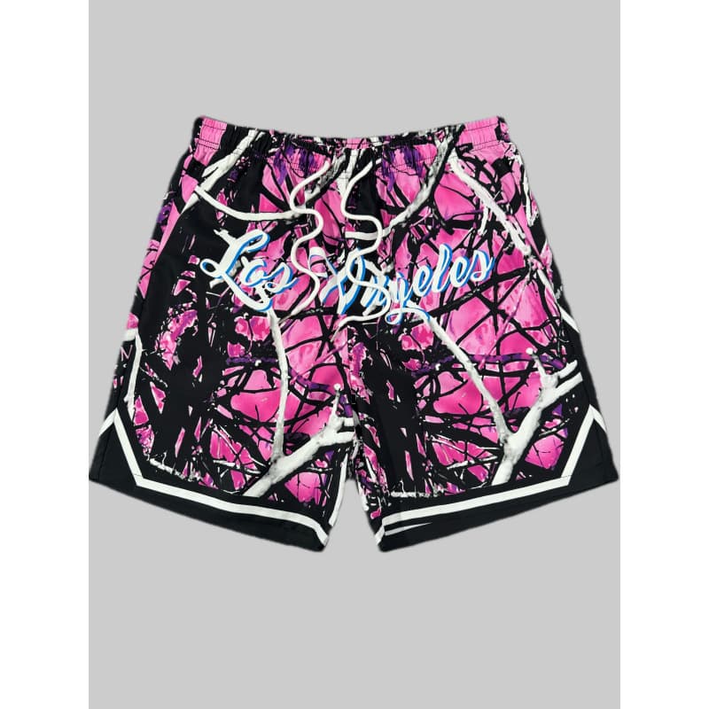 Men's Clothing 2025 European And American Men's Floral Pattern And Letter Print "Los Angeles" With Waist And Pockets