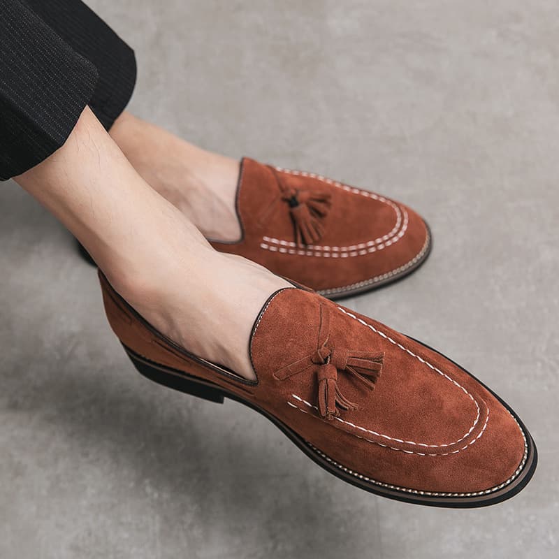 Chaussures décontractées et polyvalentes pour hommes, petites, en cuir velours inversé et haricots, chaussures tendance pour coiffeurs de style br