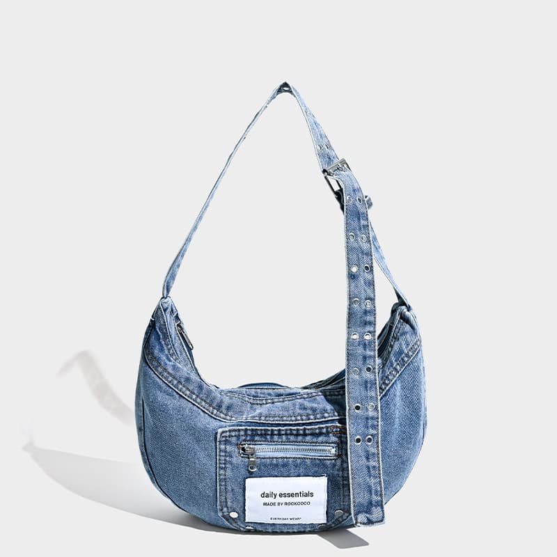 Women's Bags Niche Design Retro Washed Lazy Literary Denim Canvas Dumpling Bag Versatile Cool Shoulder Messenger Bag