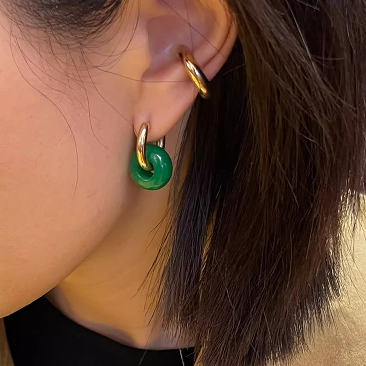 Women's Jewelry Natural Agate Jade Earrings Two Way Round Earrings Titanium Steel Earrings High End Luxury Niche Simple Peace Buckle