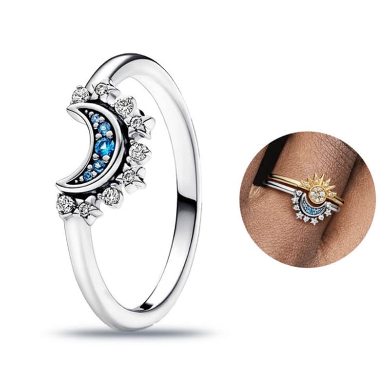 Hot sales Sier Plated Sparkling Stars and moon Celestial Sun Moon Rings For Women Party Wedding Jewelry Fashion Ring Set