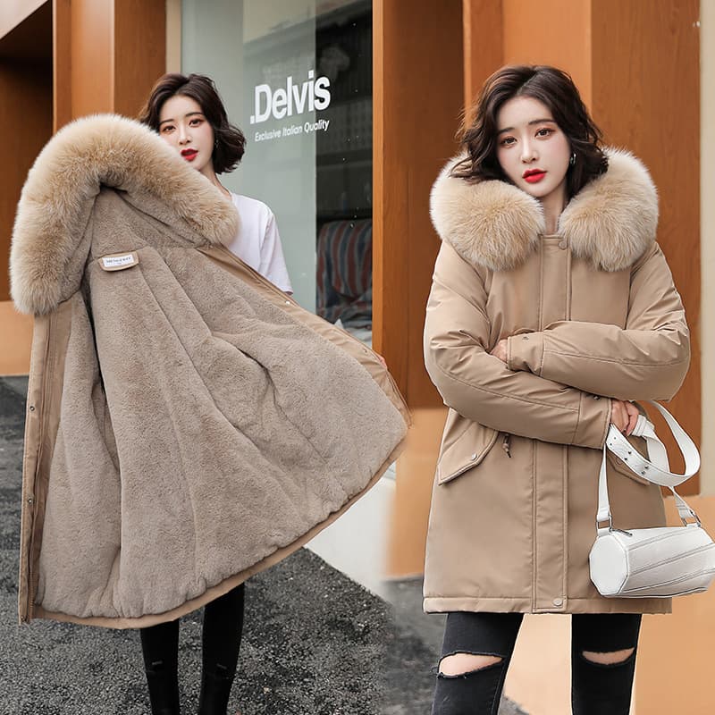 Women's Winter New Loose Fashion Big Fur Collar Thick Plush Casual Cotton-padded Coat