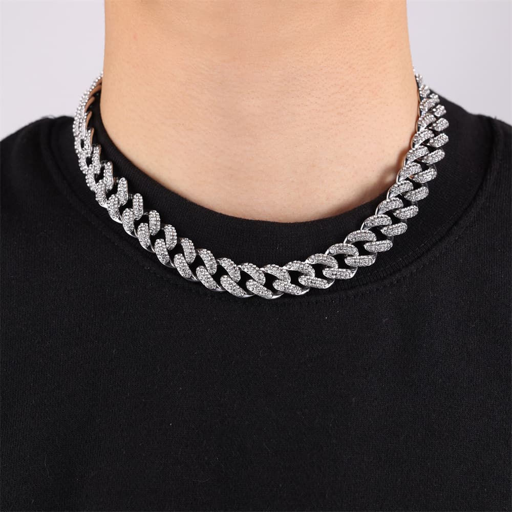 Collier en alliage de haute qualité pour homme, 15 mm, avec diamants, style hip-hop, chaîne cubaine tendance