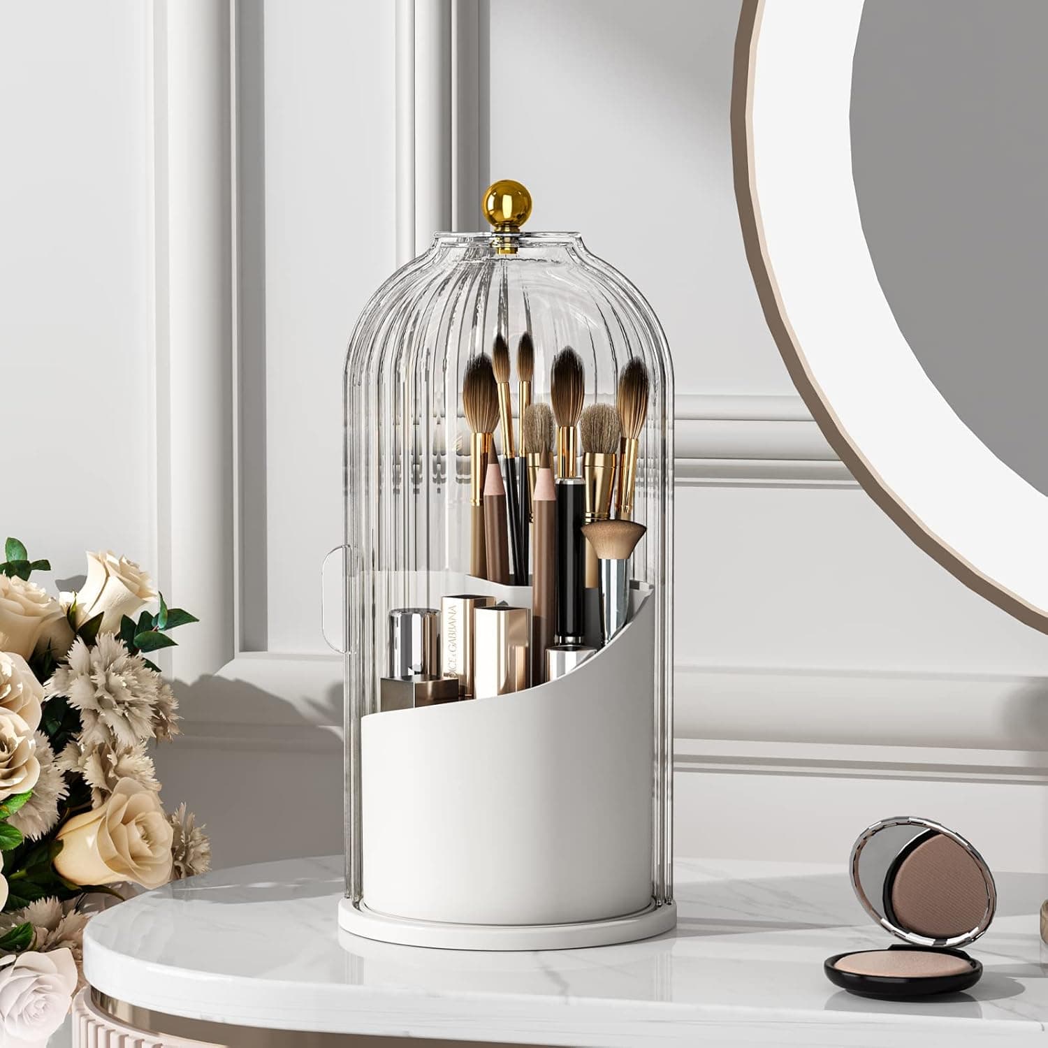 360° Rotating Makeup Organizer - Dust Proof Dresser