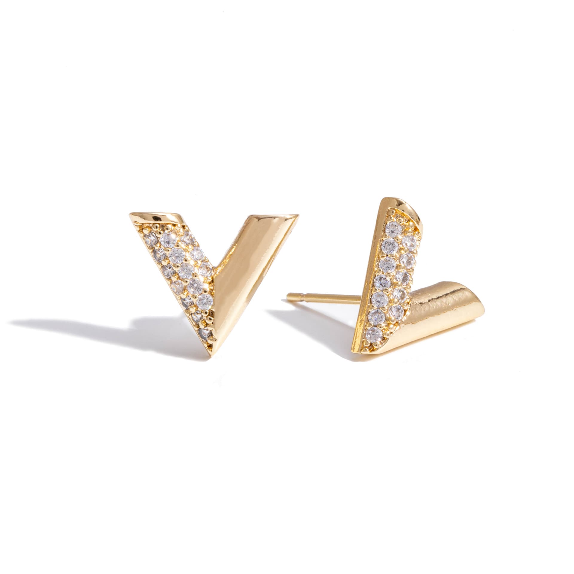 Women's Jewelry V-shaped Gold Stud Earrings With Diamonds