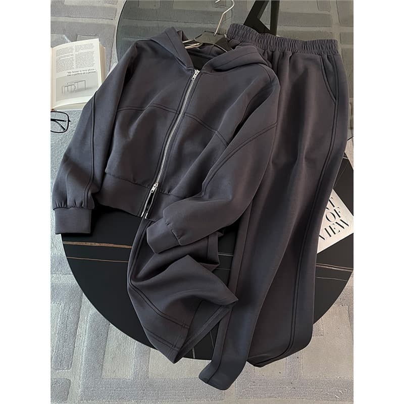 "Women's Slimming Sweatshirt & Sweatpants Set – Trendy Two-Piece Outfit (Apricot/Dark Grey, S-XXL)"
