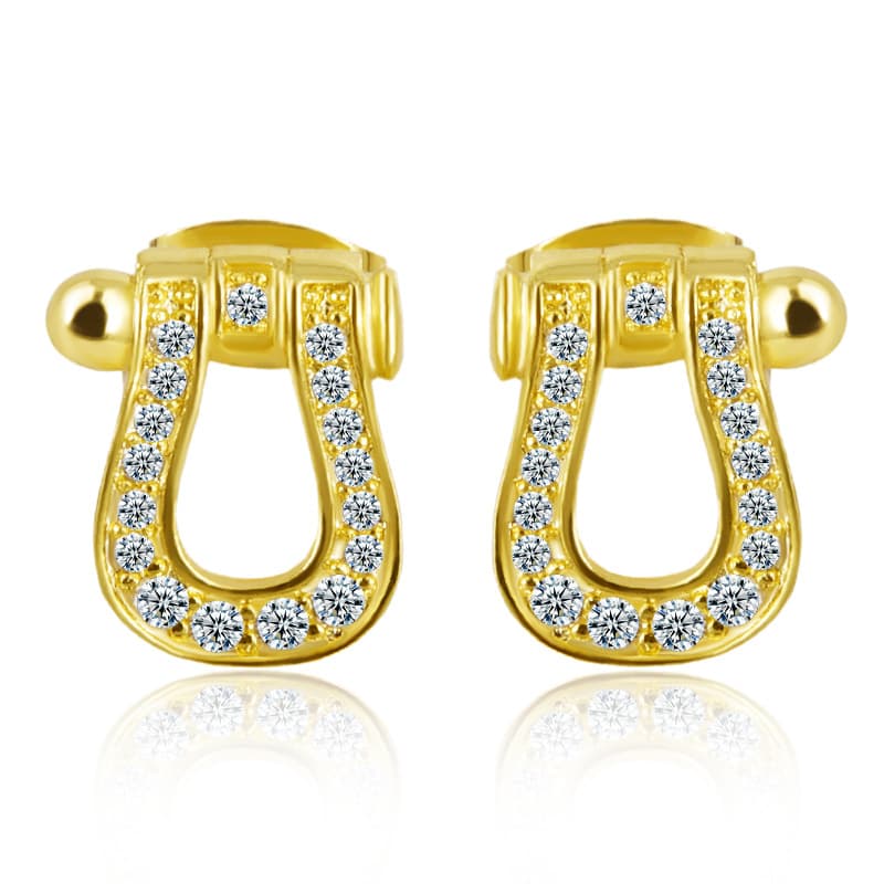 U shaped horseshoe earrings Copper micro inlaid zircon gold plated earrings Three colors