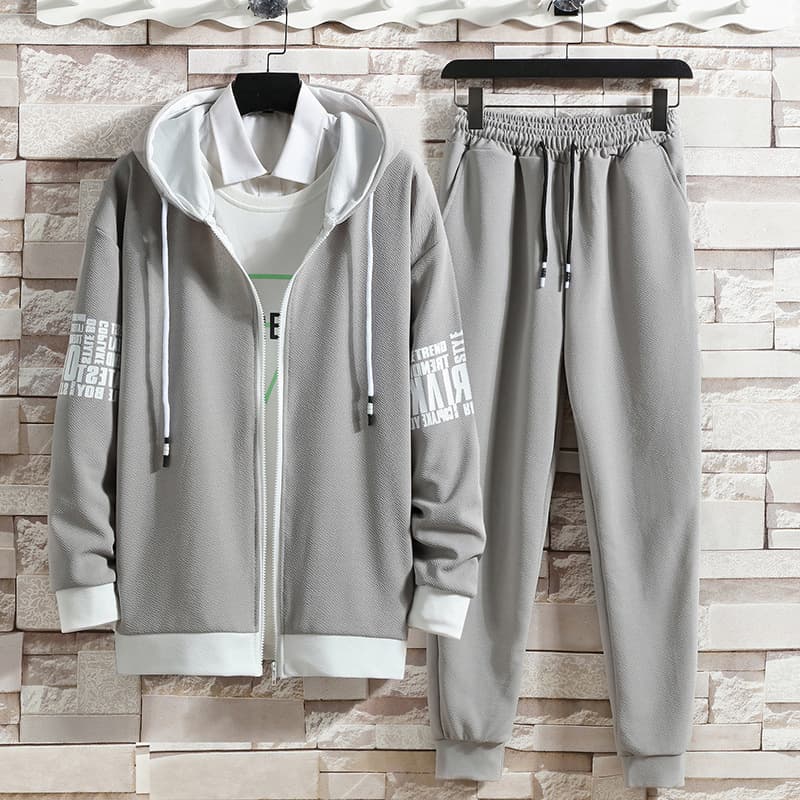 Men's clothing Men's casual sports suit for spring and autumn, a set of handsome loose hooded cardigan sweatshirt with cuffed casual trousers