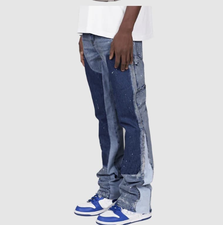 Vêtements pour hommes, mode, polyvalent, vêtements de travail en denim pour hommes, patch élastique, pantalon droit évasé en denim laminé