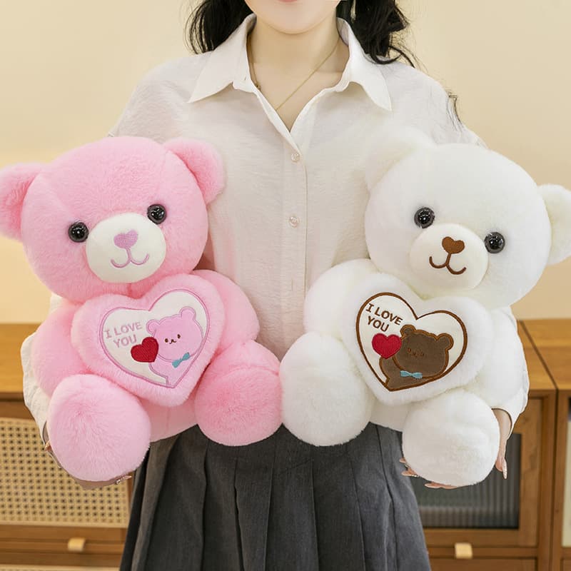 Cute Love Confession Doll Bear Plush Toy Stuffed Animal Heart-Shaped Girl Bed Pillow Gift for Birthday