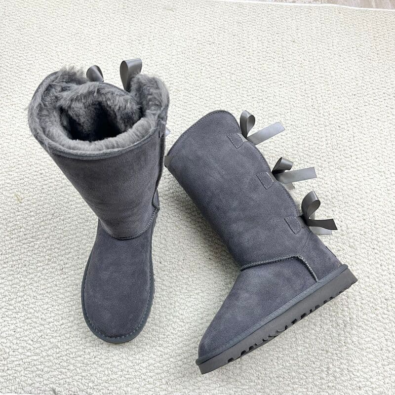 Bottes de neige mi-mollet à plateforme multi-nœuds pour femmes, collection 2026, chaudes, doublées de peluche, faciles à enfiler.