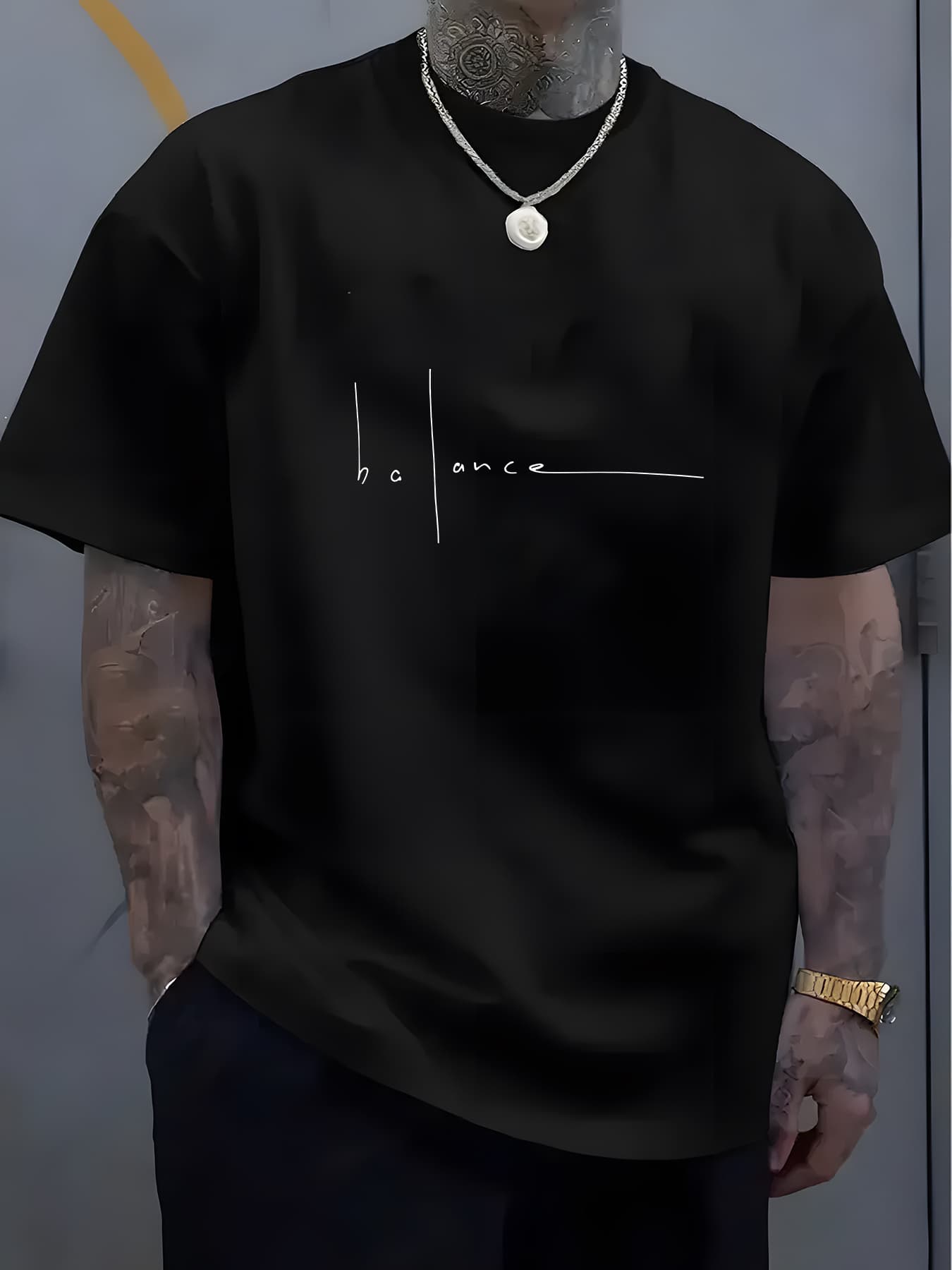 100 Cotton Spring/summer Men's Long Sleeved Round Neck Black T Short Sleeved T-shirt Top Loose Casual Print