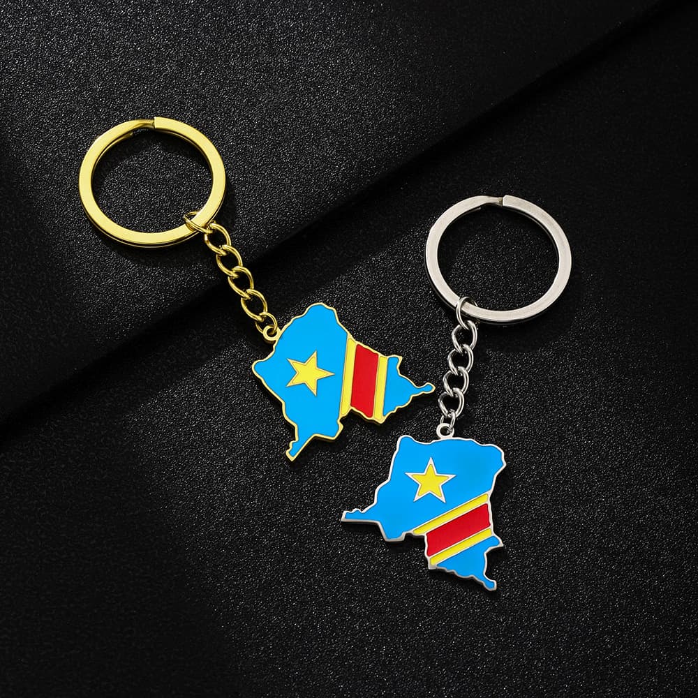 Porte-clés avec drapeau de la République démocratique du Congo – Symbole national en acier titane pour hommes et femmes