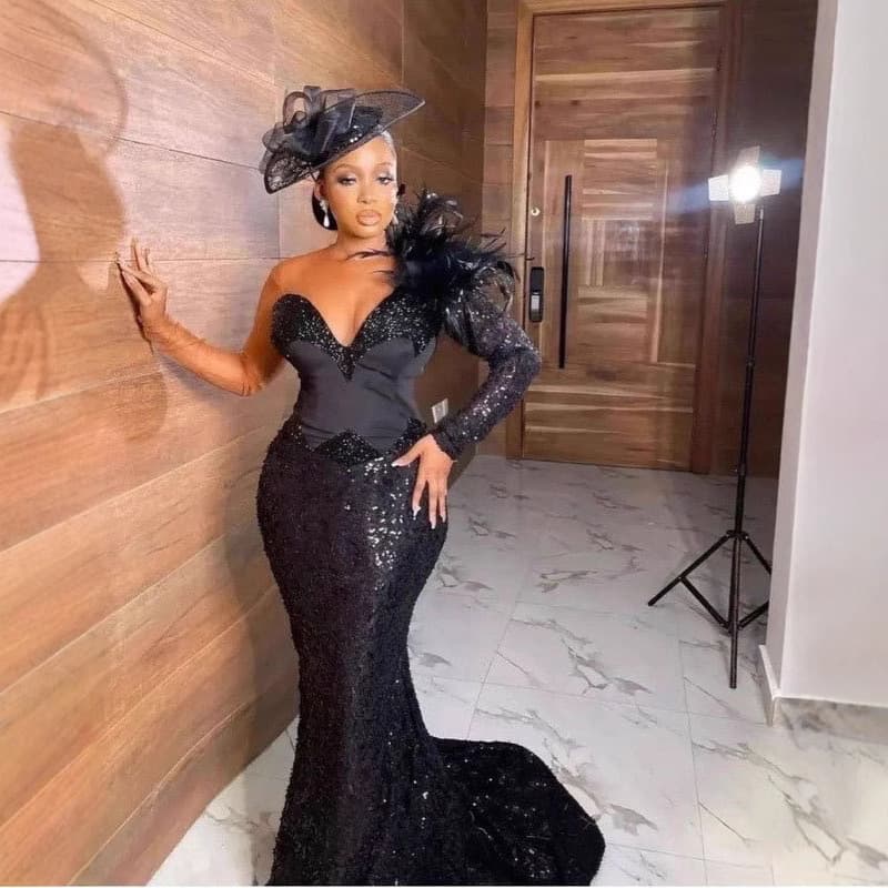 Women's Clothing Sequined One Shoulder One Sleeve V Neck Tube Top Low Cut Sexy Hip Dress