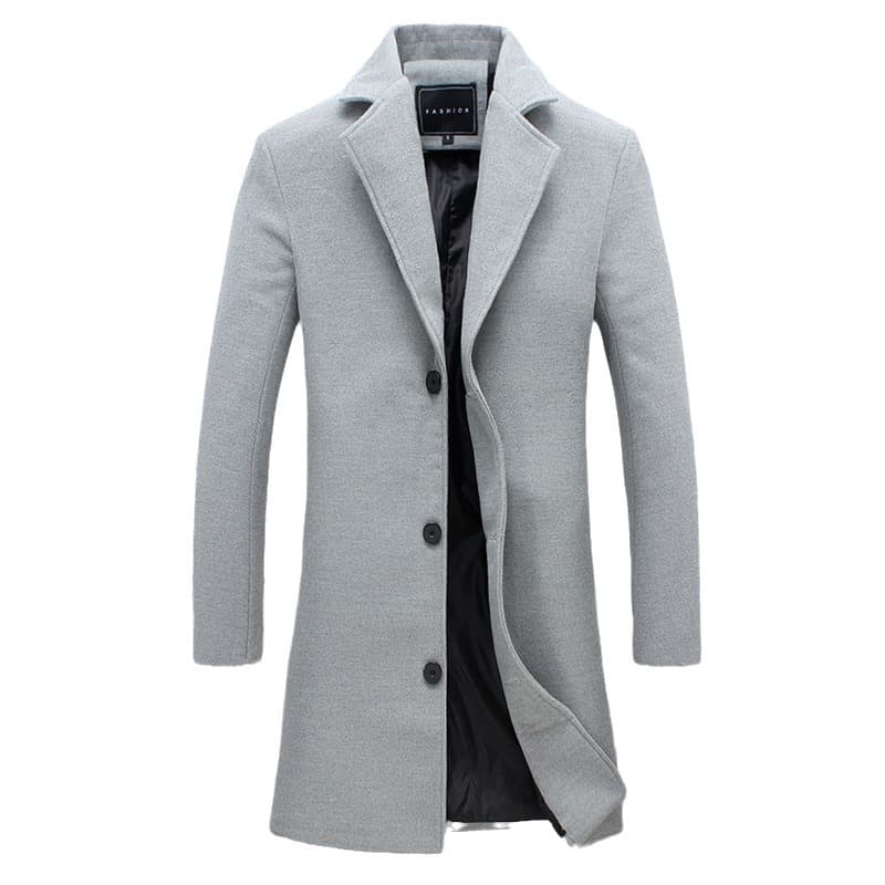 Men's Clothing Men's Slim Fit Wool Blend Trench Coat - Stylish Mid-Length Overcoat With Multiple Pockets (Khaki, Black, Light Gray, Navy, Dark Gray)​
