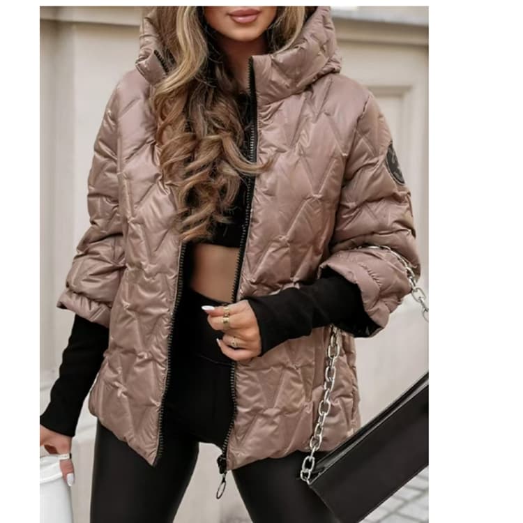 Women's Oversized Patchwork Hooded Jacket – Cozy Cotton Blend With Bio-Down Filling For Autumn & Winter (Camel/White/Black/Khaki, S-5XL)