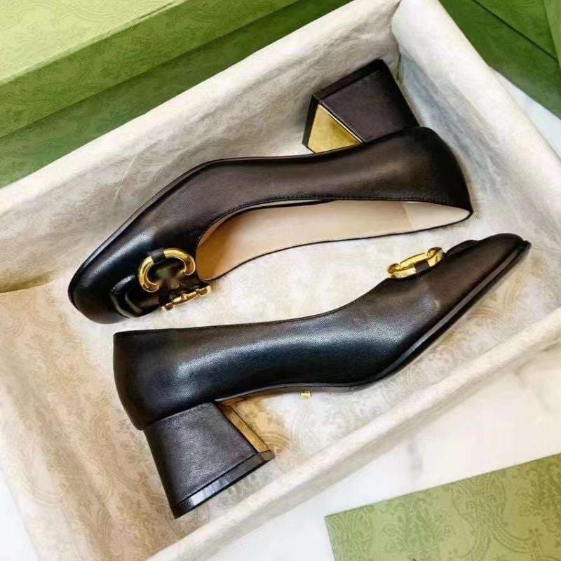 Escarpins à talons hauts avec boucle de cheval, nouvelle couverture en cuir véritable, bout carré, talon moyen épais, simple élégant