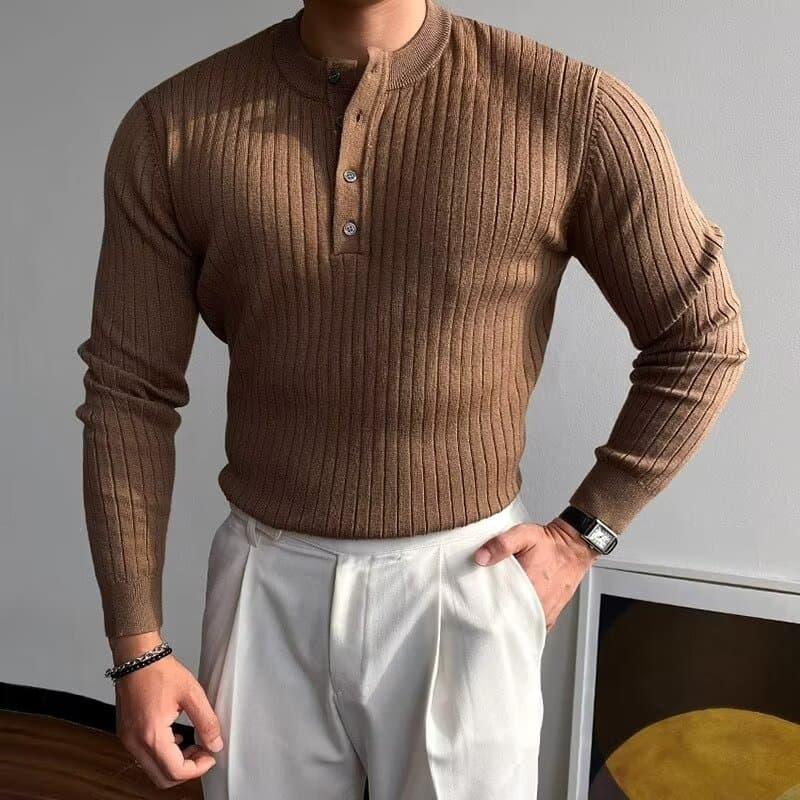 Men's Clothing Henry Collar Sweater Long Sleeve Men's Spring And Autumn Sweater Trend All Match Slim T Shirt