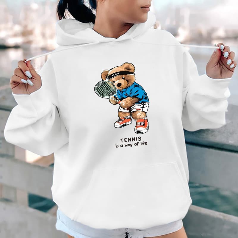 Women's Clothing Autumn and winter new style bear letters fashion printed back collar plus velvet hooded sweatshirt foreign trade women's clothing