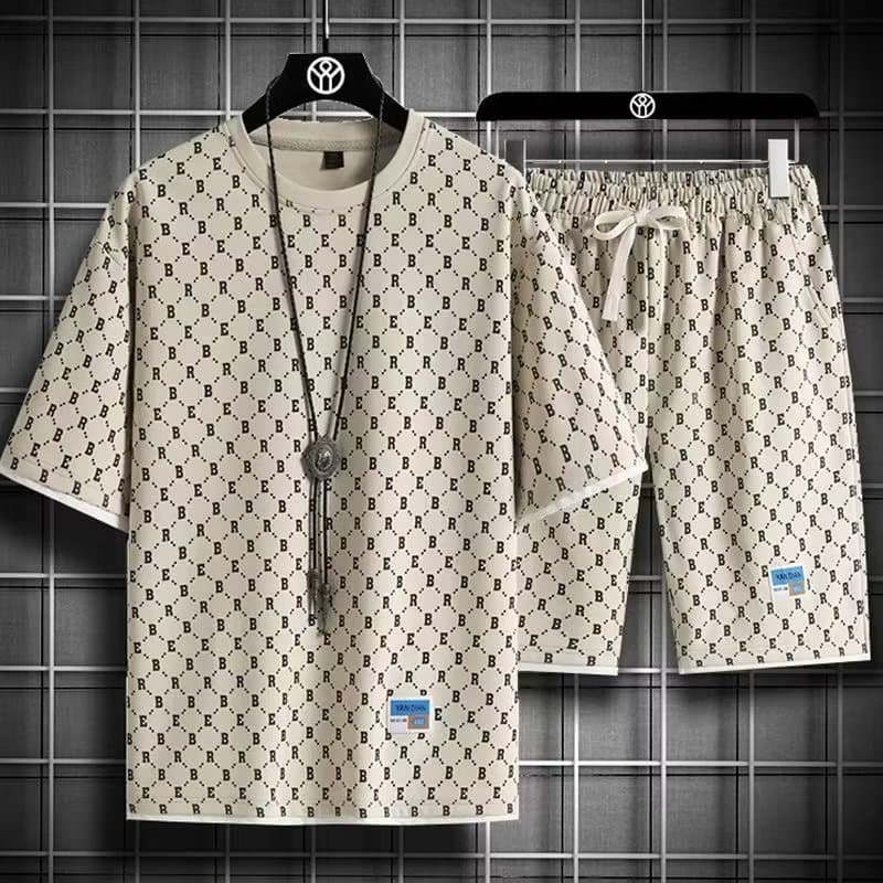 Fashion Brand Casual Shorts Suit Shorts T Shirt Versatile Fashion Summer Men's Printed Sports New Style