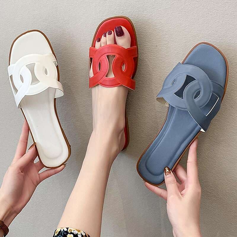 SHLIANG Women Slippers Summer Brand Slides Open Toe Flat Casual Shoes Leisure Sandal Female Beach Flip Flops Slippers Big Size 35-41 Y0277