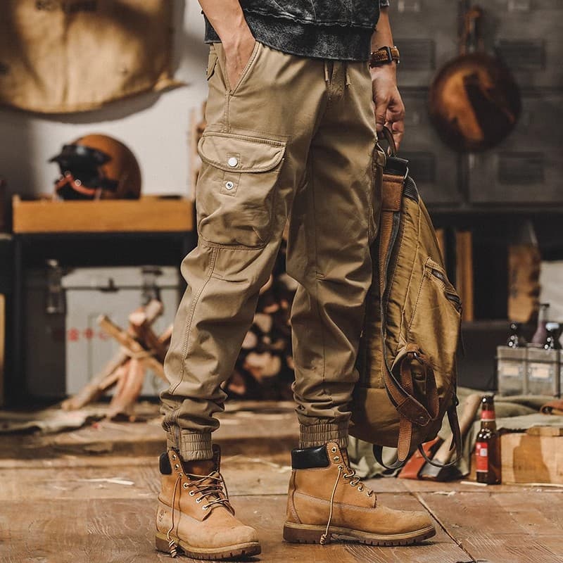 ​Men's Vintage Work Pants - Heavyweight Tactical Cargo Pants With Zippered Cuffs, Multi-Pocket Design & Stretch Fabric For Fall & Winter​