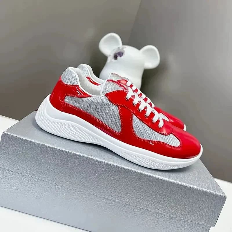 Chaussures de course polyvalentes à tête ronde pour domicile de l'Americas Cup, semelle plate véritable, cuir laqué de haute qualité