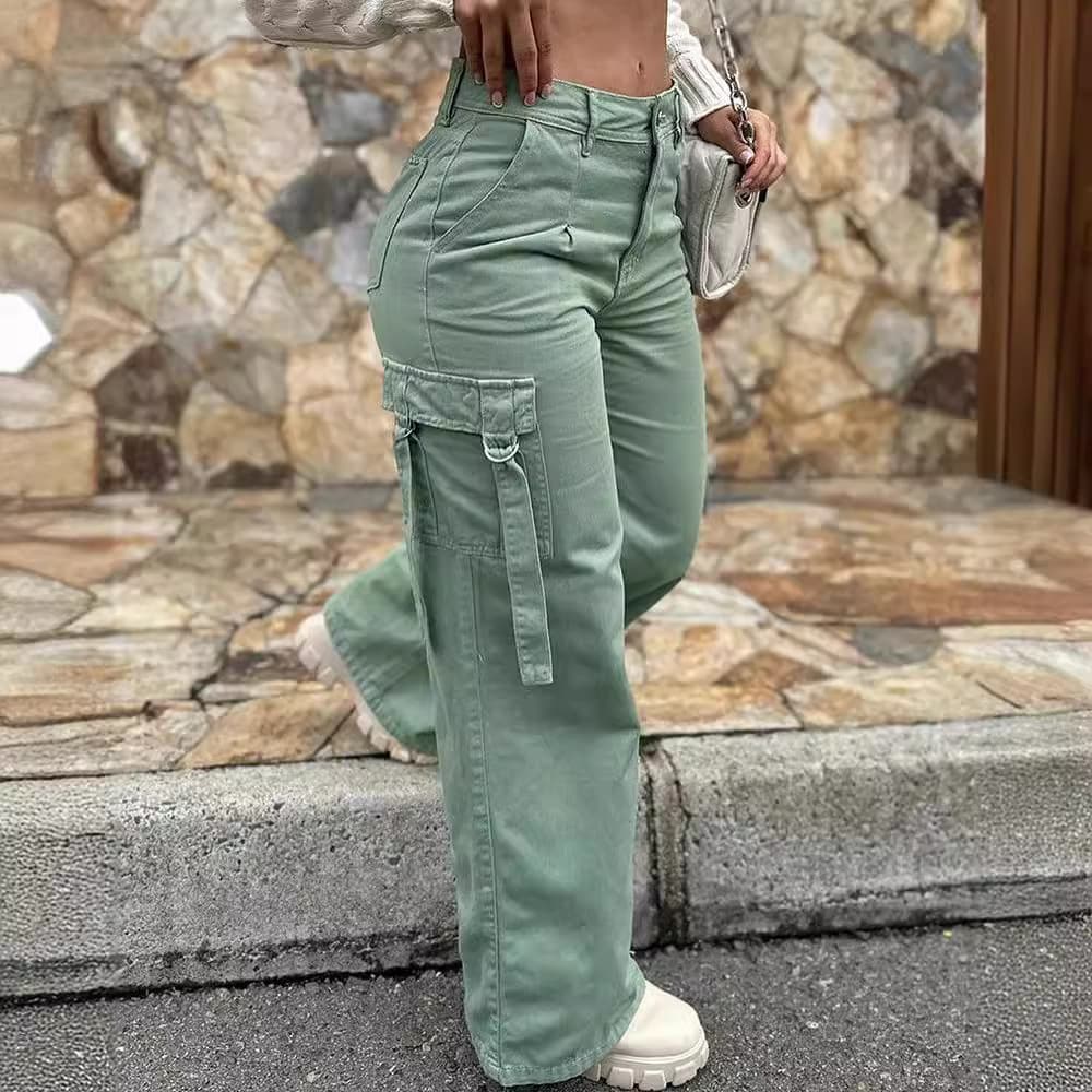 Women's Clothing hot girl street trendy fashion retro workwear multi pocket casual straight pants