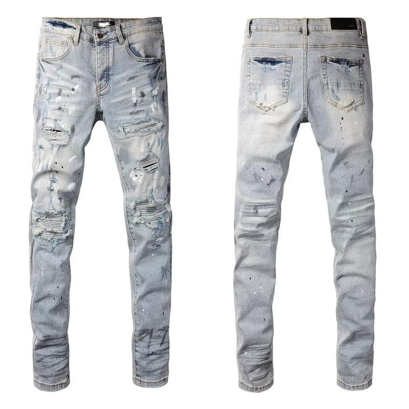 Jeans droits brodés et écussons pour hommes - Denim