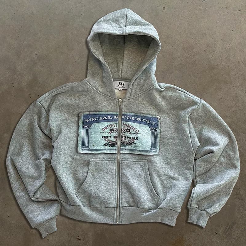 Men's Clothing Personality Street Banknote Pattern Printed Hoodie Unisex Loose Hooded Zipper Sweatshirt