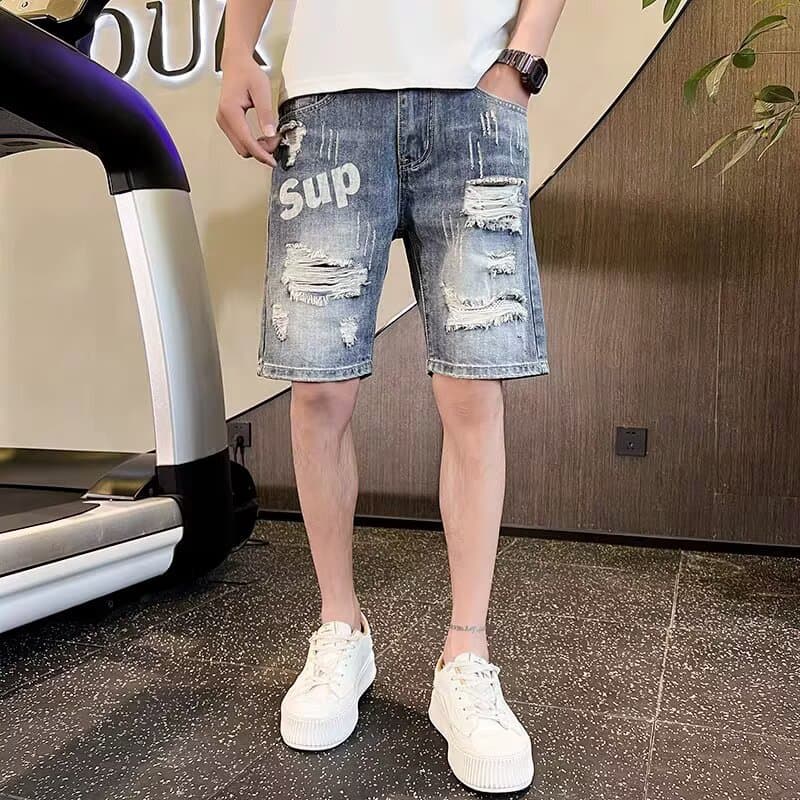 Men's Clothing Casual Straight Trousers Half Pants Five Point Pants Ripped Denim Shorts