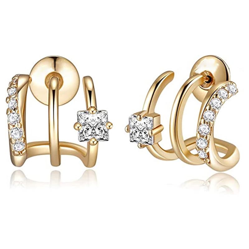 Women's Jewelry Zircon Net Celebrity Exquisite Personality Earrings Three Claw Arc Line Earrings Classic Commuting High End Feeling